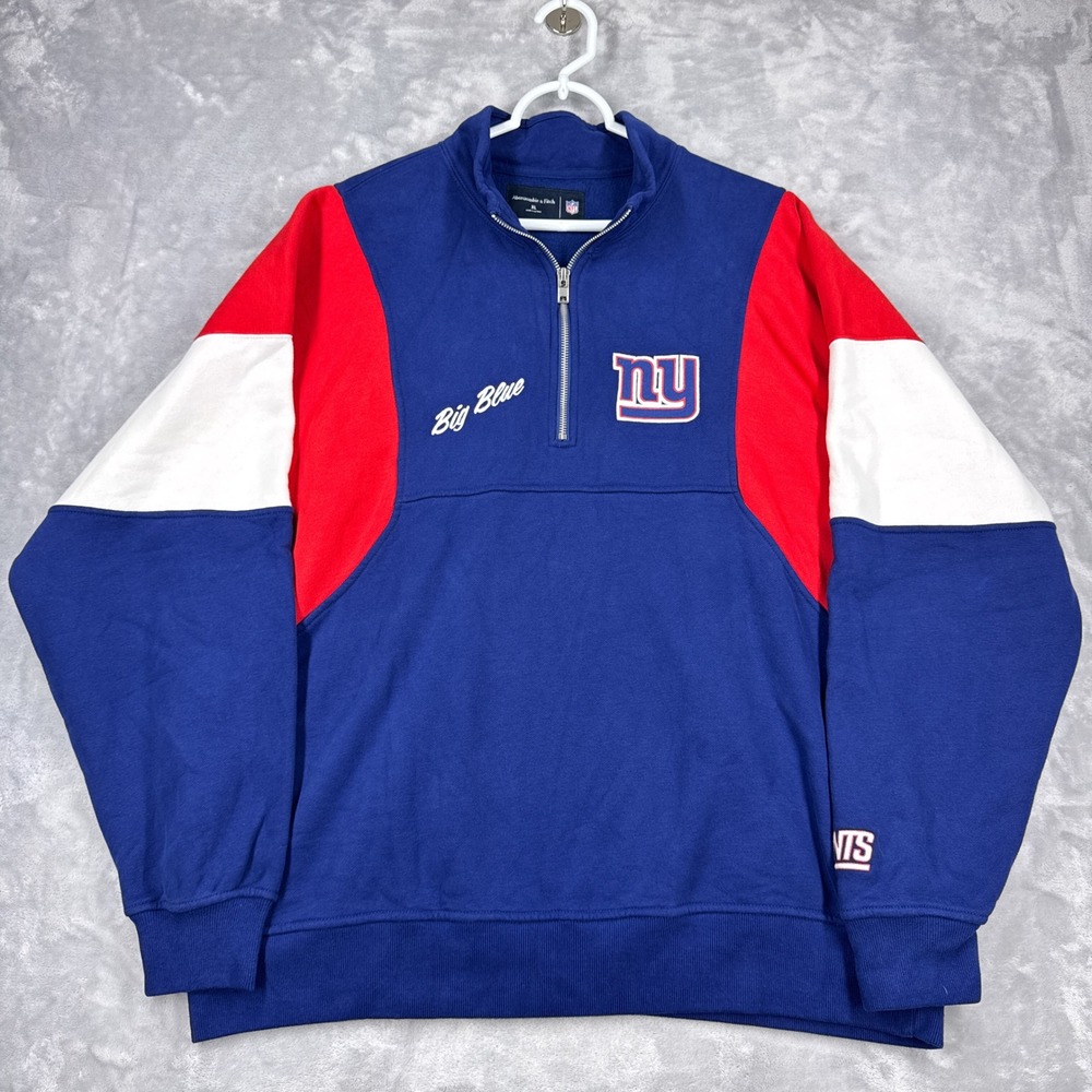ABERCROMBIE & FITCH New York Giants Half (1/2)Zip Sweatshirt Men XL Blue Red NFL
